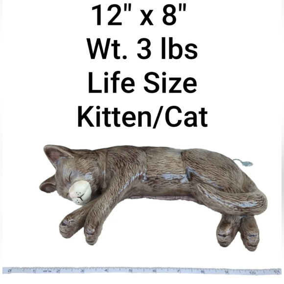 Life Size Cat Sleeping Tabby Cat/Kitten Ceramic 12" Long & 3 Lbs Heavy - Picture 1 of 13